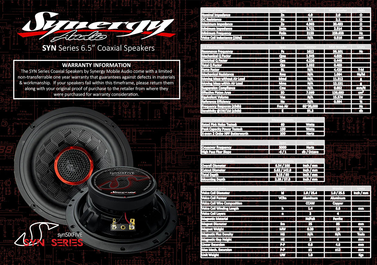 SYNERGY AUDIO SYNSIXFIVE 6.5" COAXIAL SPEAKER SET